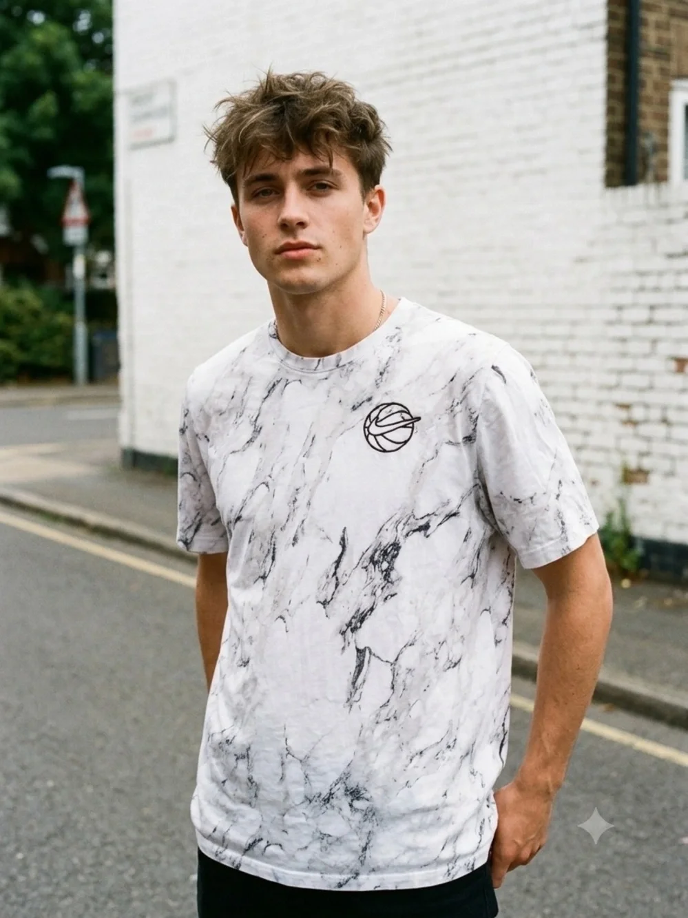 Nike AOP T Shirt Basketball Tee White Marble Short Sleeve Embroidered XL